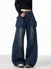 Women's Wide-leg Jeans With Pockets High Waist Loose Trousers