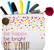 Be Happy! Be Bright! Be You! - Cotton Canvas Makeup Bag Travel Pouch with Zipper (6" X 8.5")