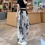 New Guo Feng Ink Painting Ice Silk Wide-leg Pants Summer Women