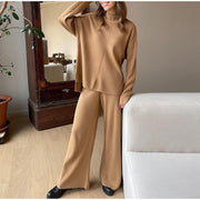 New Solid Color Knitted Pullover Turtleneck Sweater Suit