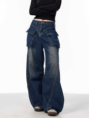 Women's Wide-leg Jeans With Pockets High Waist Loose Trousers