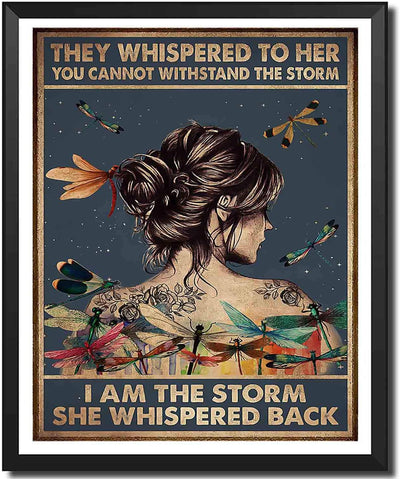 IXMAH Motivational Positive Quotes Wall Decor,She Whispered Back I Am the Storm Canvas Print 12 X 18 UNFRAMED Inspirational Poster Dragonfly Gifts for Women,Hippie Boho Art for Teen Girls Bedroom