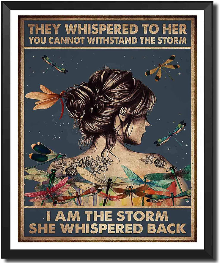 IXMAH Motivational Positive Quotes Wall Decor,She Whispered Back I Am the Storm Canvas Print 12 X 18 UNFRAMED Inspirational Poster Dragonfly Gifts for Women,Hippie Boho Art for Teen Girls Bedroom