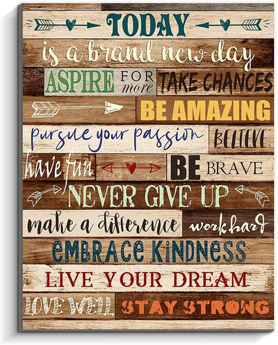 Inspirational Wall Art, Today Is a New Day - Positive Quotes Office Wall Decor - Motivational Wall Art - Wood Wall Art for Bathrooms (Teal)