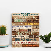 Inspirational Wall Art, Today Is a New Day - Positive Quotes Office Wall Decor - Motivational Wall Art - Wood Wall Art for Bathrooms (Teal)