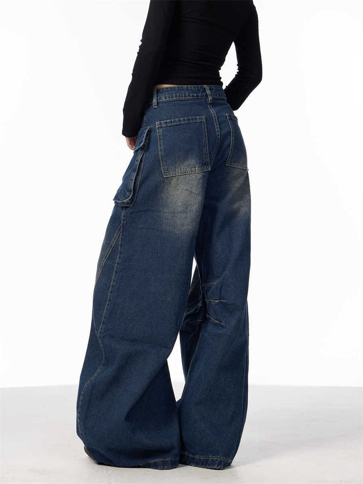 Women's Wide-leg Jeans With Pockets High Waist Loose Trousers