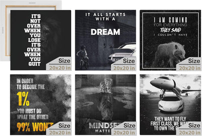 6 Pieces Best Sellers Motivational Office Decor Wall Art Canvas Prints Inspirational Bundle Set of 6X / Entrepreneur Motivation Signs Price: (6X - 20" X 20")